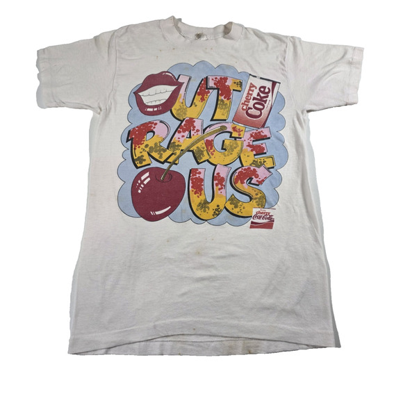 Vtg 80s Coca-Cola Cherry Coke Outrageous Big Print Single Stitch T-Shirt Size M - Picture 1 of 5